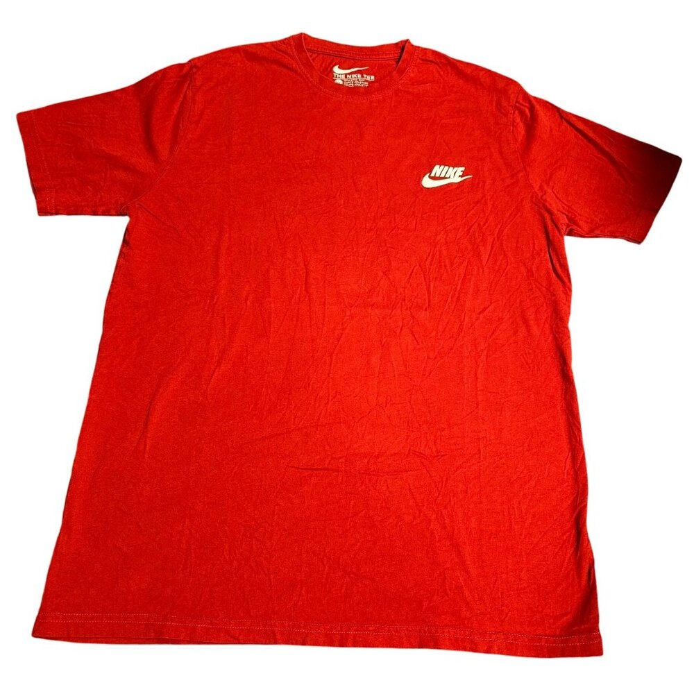Nike Red Athletic Cut‎ Cotton Tee XL Mens Crewneck T-Shirt With White Logo - Picture 2 of 6